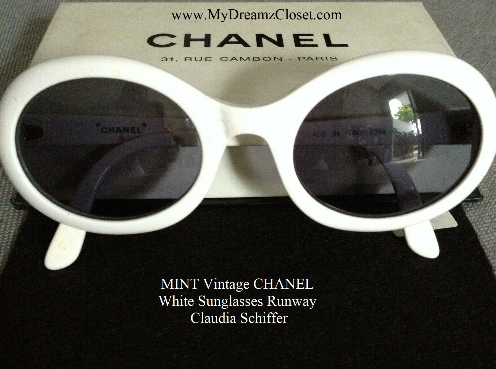 Full Set Mint Rare Vintage CHANEL Black White Round Camelia Sunglasses  Rihanna