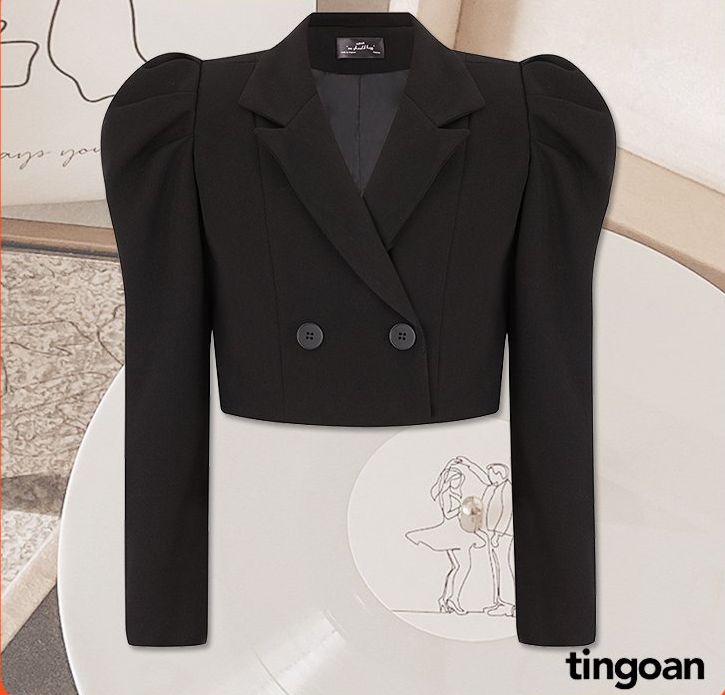 TINGOAN® - Áo vest crop vai bồng đen SOFT GLAM VEST/BL