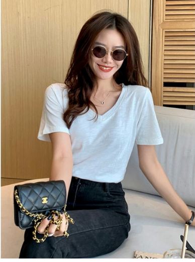 Áo thun xược cotton nữ cổ tim, cổ V