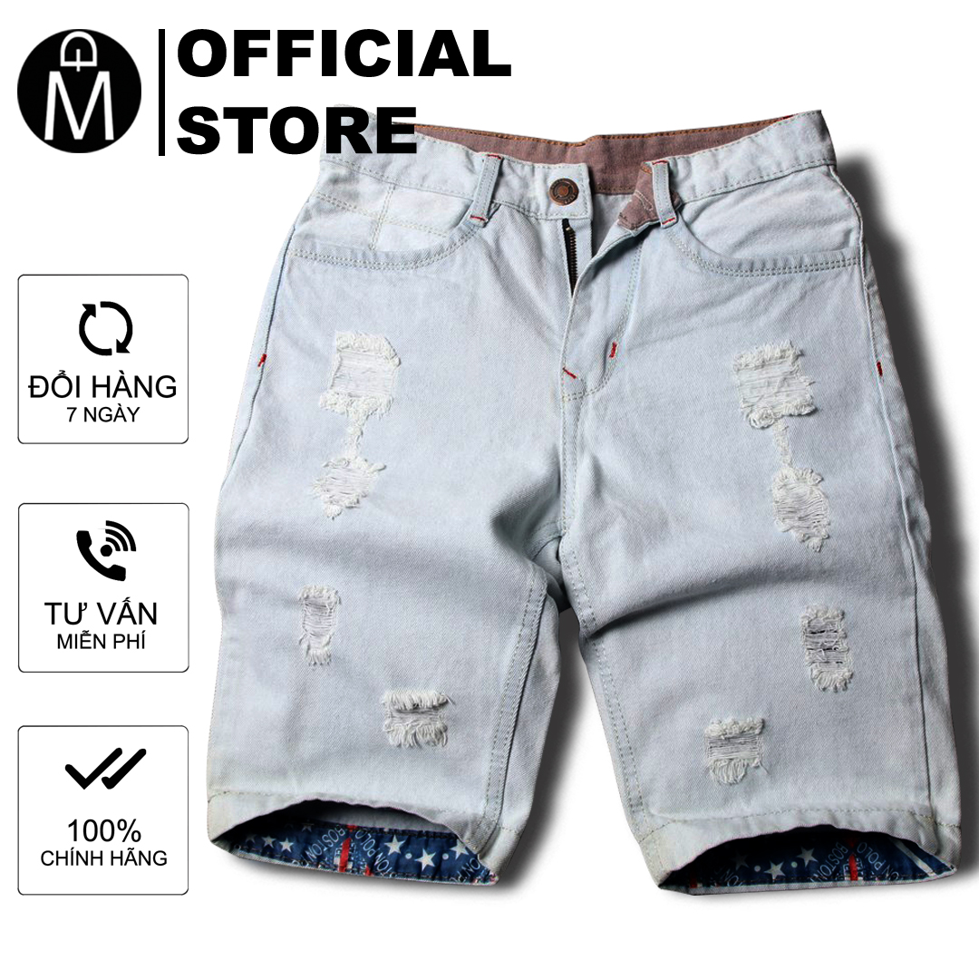 Quần short jean nam Muidoi Q32 trắng xanh quần đùi nam thời trang