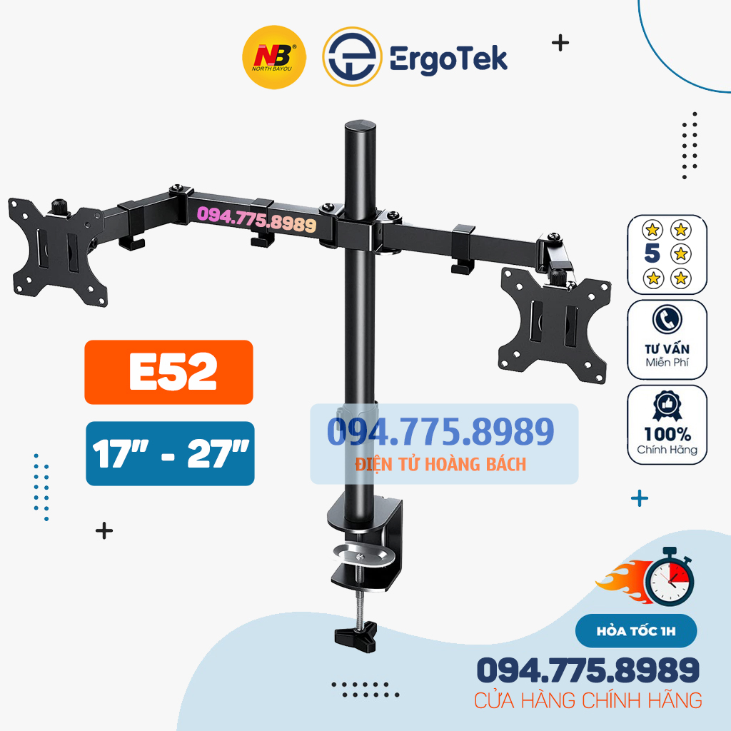GIÁ TREO HAI MÀN HÌNH M052 17 – 27 INCH KẸP BÀN – TAY TREO HAI MÀN HÌNH MÁY TÍNH XOAY 360 ĐỘ - [ Rẻ Hơn NB F160 / NB H160 ]