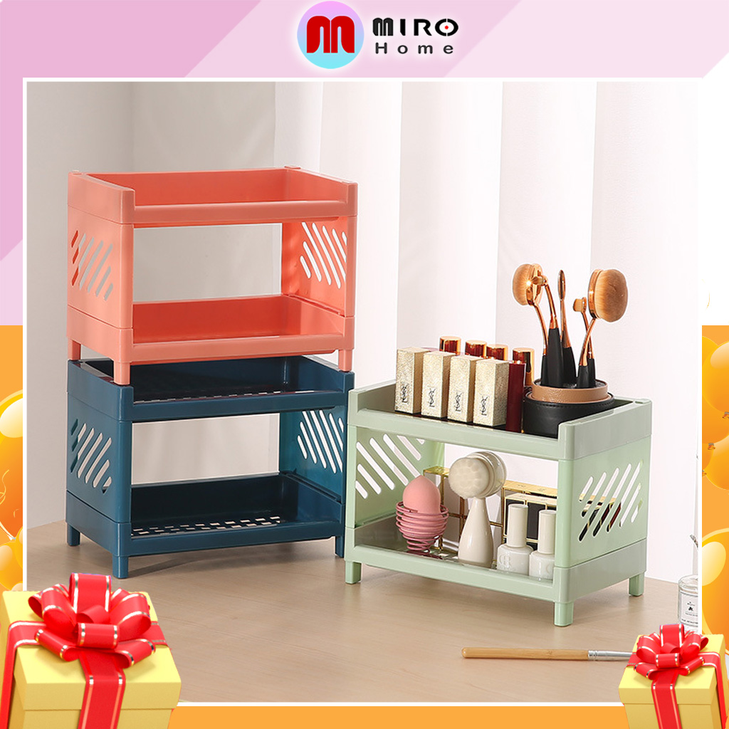 Kệ nhựa mini 2 tầng đựng mỹ phẩm, khay nhựa để đồ trang điểm, để đồ phòng tắm tiện lợi MIROHOME