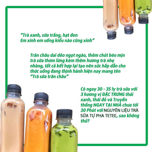 Set nguyên liệu pha trà sữa trân châu (25-30 Ly) - TETE - Vị Phúc Long, Thái Xanh, Thái Đỏ