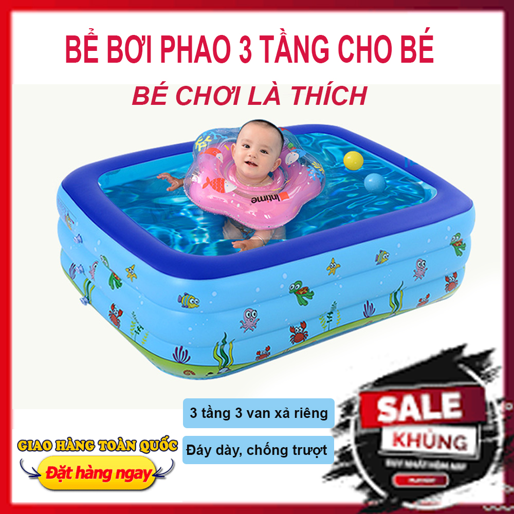 Bể phao bơi, bể bơi phao cho bé tại nhà, bể bơi hơi cho bé. bể bơi trẻ em 3 tầng, loại đẹp, đáy thiết kế chống trượt. giảm giá sốc