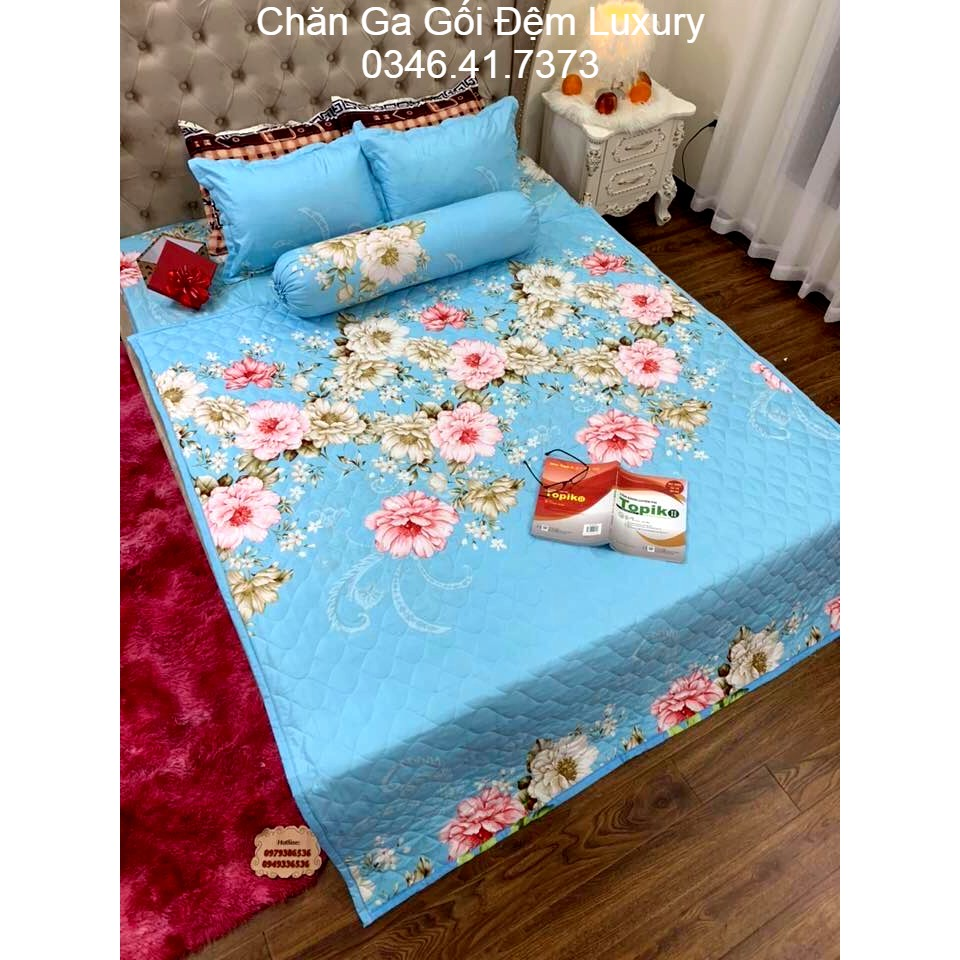 Bộ chăn ga vỏ gối 5 món mẫu hoa trà - phụ kiện giường ngủ - Bộ chăn ga giường