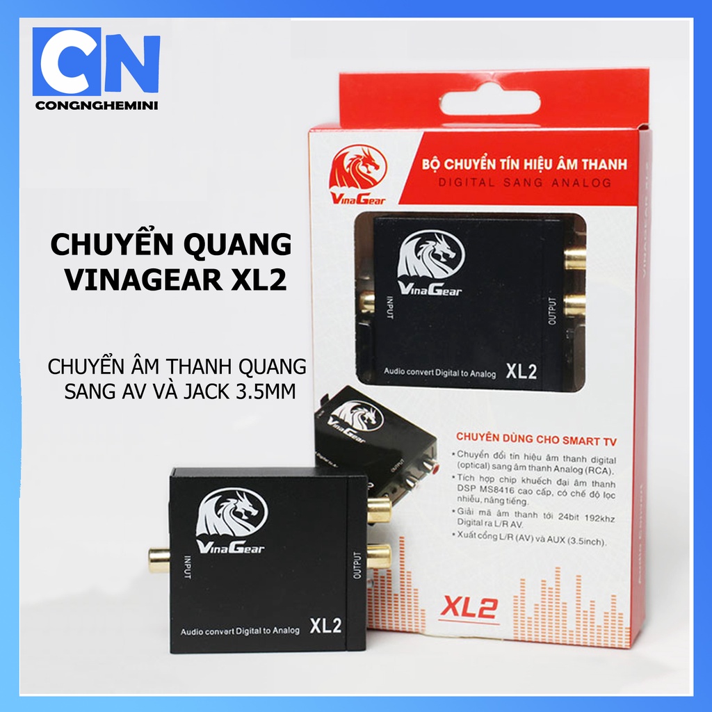 Bộ chuyển đổi âm thanh optical ra av vinagear xl2 kèm dây quang 1m