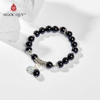 Vòng tay 12 cung hoàng đạo đá obsidian charm sư tử 8mm - Ngọc Quý Gemstones