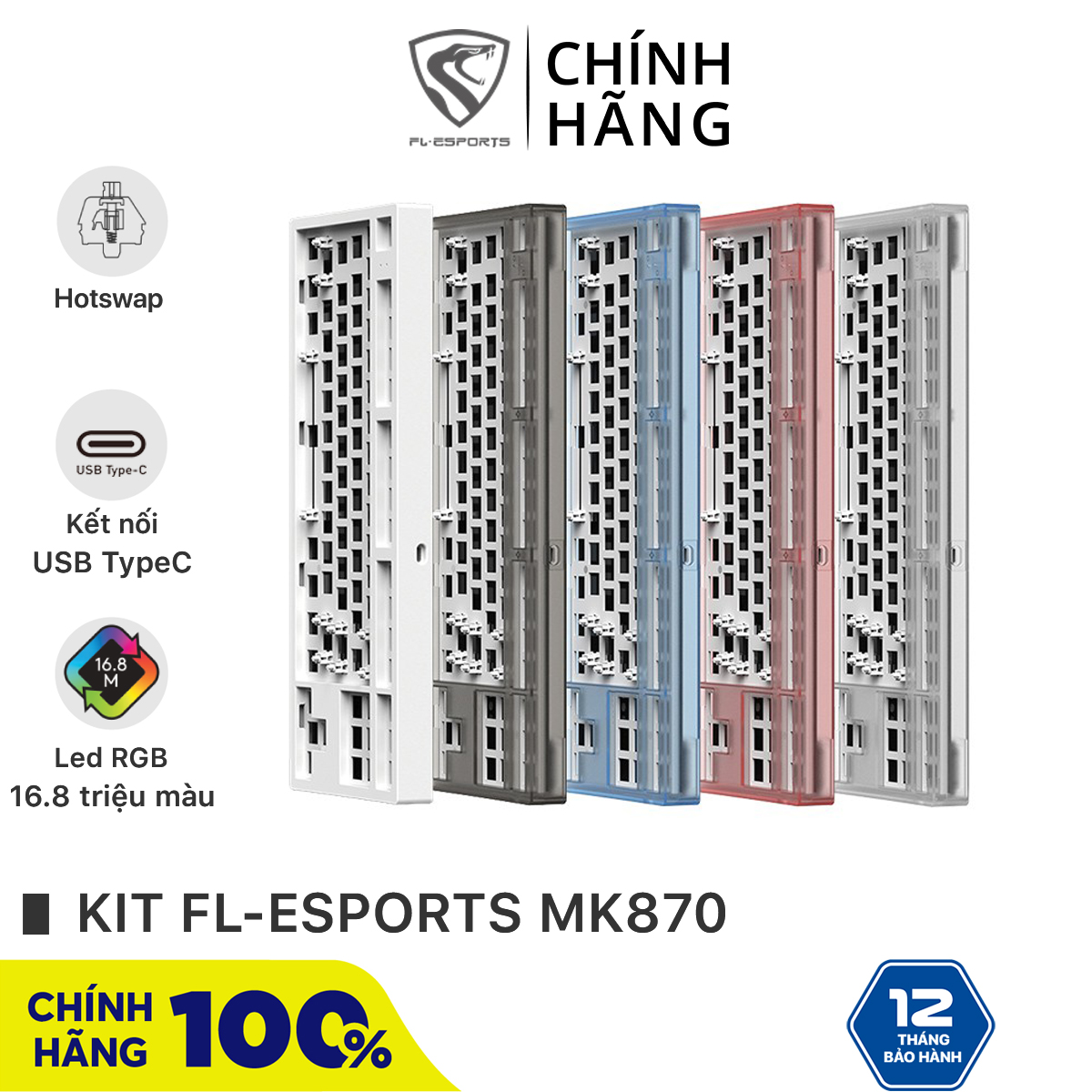 Bộ kit bàn phím cơ fl-esports mk870 - hotswap led rgb - sẵn foam - chính hãng bh 12 tháng