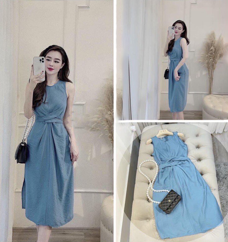 [Mẫu Hot] Đầm Váy Nữ Cổ Tròn Xoắn Eo Xẻ Tà Tiểu Thư Xinh Xắn Cực Tôn Dáng Thời Trang Kiểu Cách Đi Chơi, Đi Dự Tiệc D.ONE FASHION, Mẫu Free Size (40-55Kg) Mặc Vừa