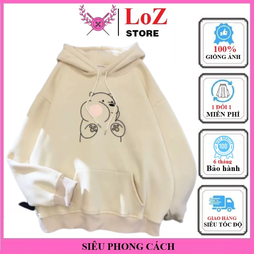 Áo nỉ có mũ in hình gấu siêu đẹp