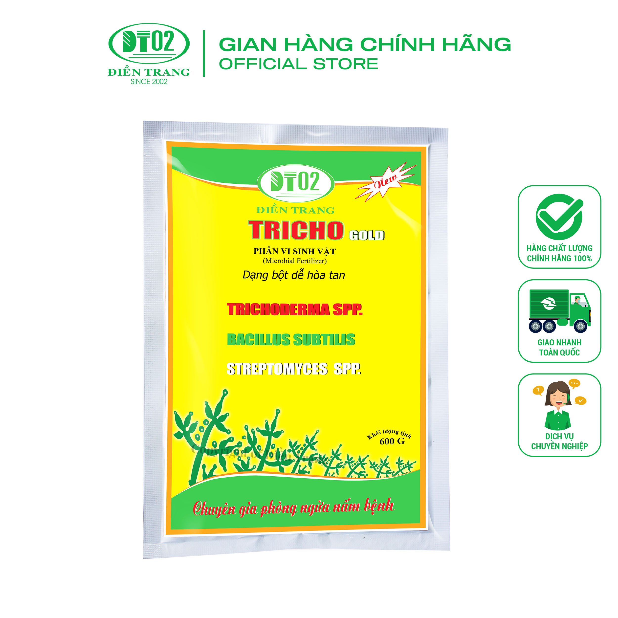 Phân vi sinh vật Điền Trang Tricho GOLD 600g, Phòng ngừa nấm bệnh, dạng bột hòa tan