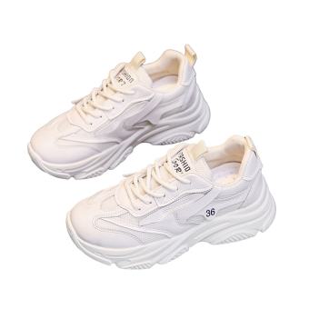 Giày Thể Thao Sneaker Nữ Big Size Quảng Châu G28- Size 41 42, Màu Trắng, Da Phối Vải Canvas, Đế Cao Su Đúc 5cm