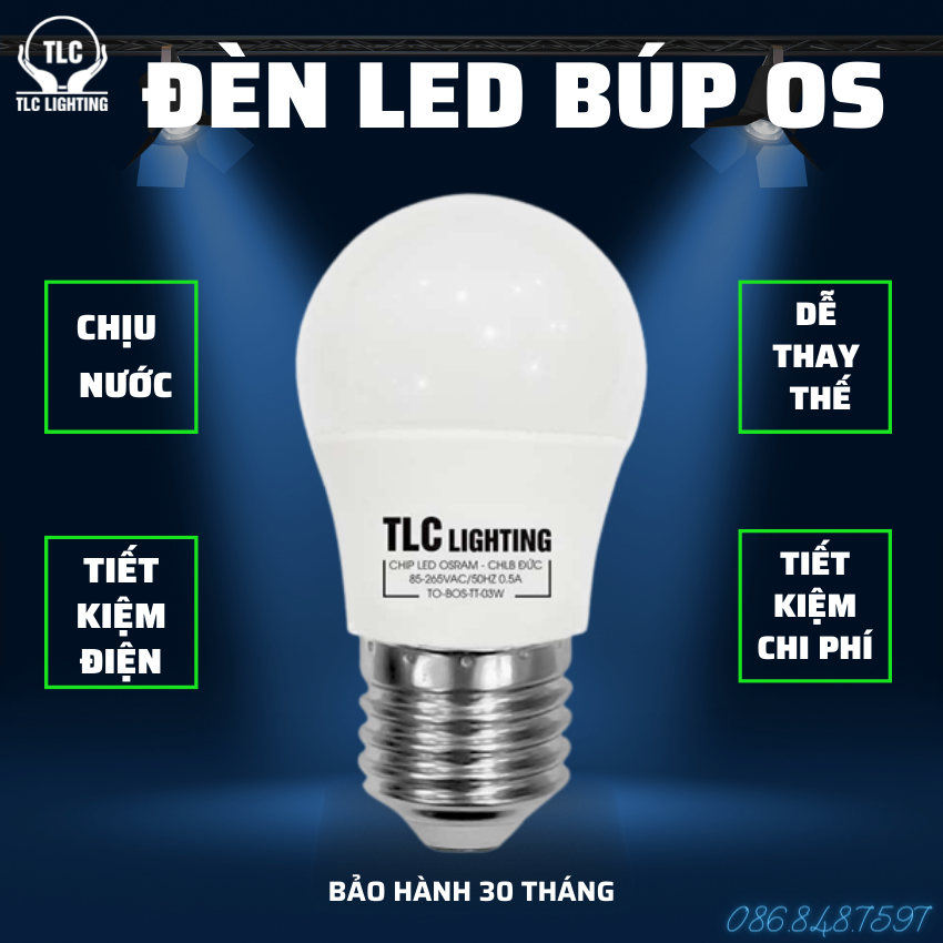 Đèn Thả Trần Quán Cà Phê, Đèn Thả Bếp, Đèn Led OS - Đèn LED Búp BOS TLC 3W, 6W, 8W, 10W, 13W , Tuổi Thọ Cao, Tiết Kiệm Điện, Chống Chịu Nước Tốt - Bảo Hành Chính Hãng