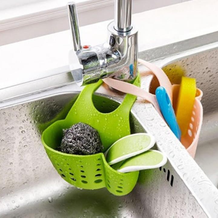 [HCM]Giỏ silicon treo vòi nước giỏ để xà phòng búi rửa bát 2 ngăn gài linh động