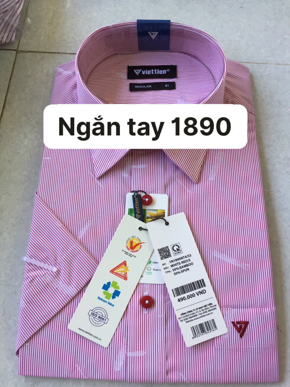 Việt tiến áo sơ mi giá mác 490k giảm còn 300k -form tiêu chuẩn