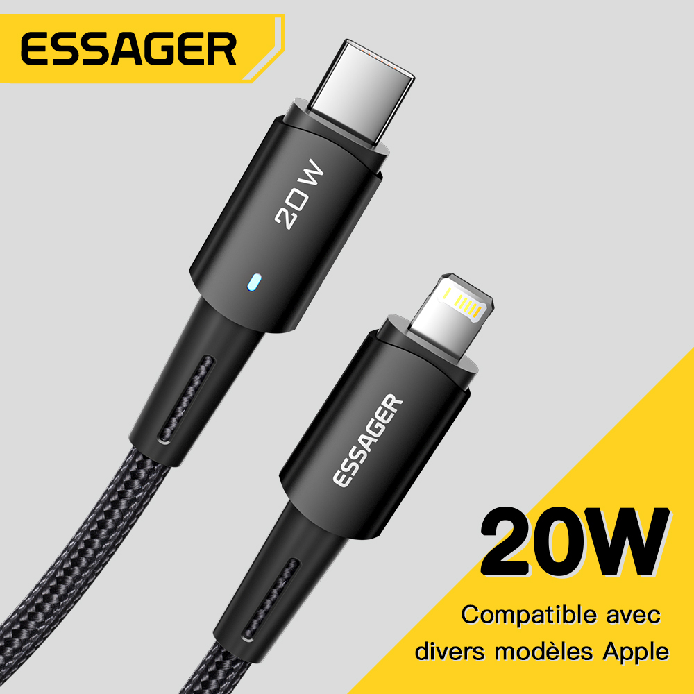 Essager PD type C to Lighting LED 3A aluminum alloy quick charging cable 20W for iPhone 12 Pro Max
