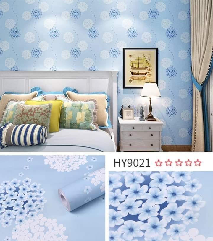 10m giấy dán tường cẩm tú cầu xanh