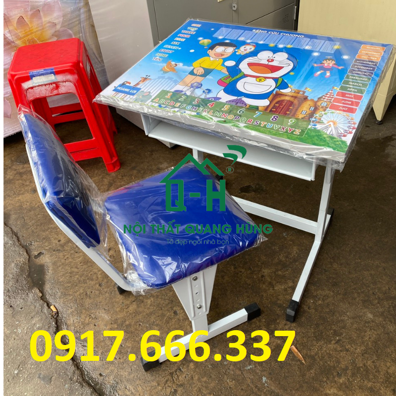 BỘ BÀN HỌC SINH CHÂN SẮT DORAEMON CAO CẤP CHO BÉ HỌC TẠI NHÀ