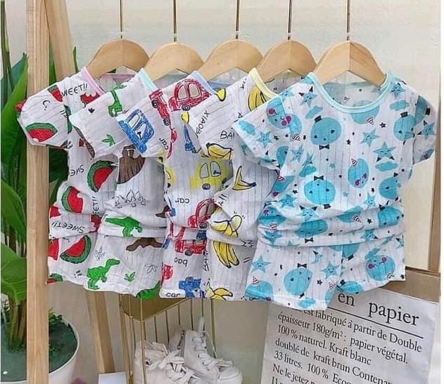 HCM - Combo 5 bộ cotton giấy cho bé trai bé gái