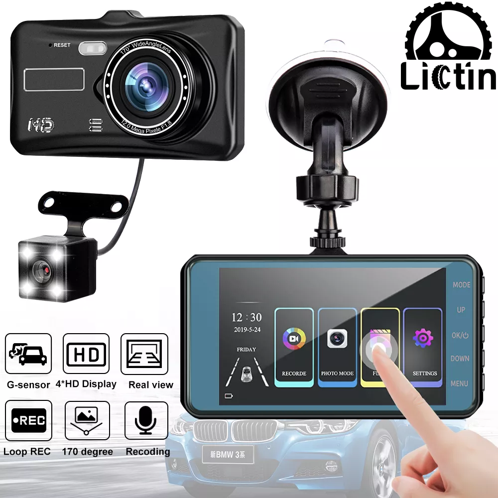 LICTIN Máy Ghi Âm Lái Xe Ô Tô Mới, Camera DVR Màn Hình Cảm Ứng IPS 4 Inch Kỹ Thuật Số Cho Xe Hơi HD 1080P Ống Kính Kép Máy Ghi Âm Lái Xe Ô Tô DVR WDR Cảm Biến G Máy Quay Video Trên Xe Ô Tô
