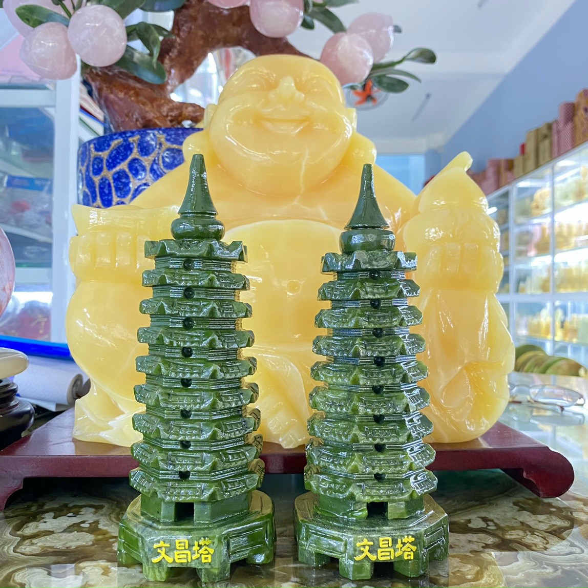 Tháp văn xương 9 tầng đá serpentine - cao 15cm & 18cm