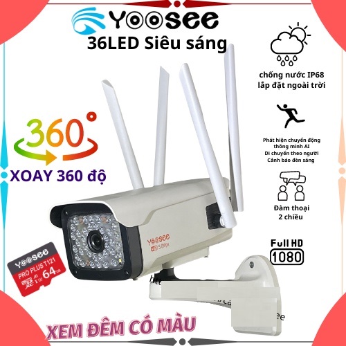 Camera ngoài trời xoay 360 độ camera không dây , camera yoosee , camera ip wifi yoosee 4 râu xoay 360 độ, độ phân giải full hd 5mp 1920x1080p không dây