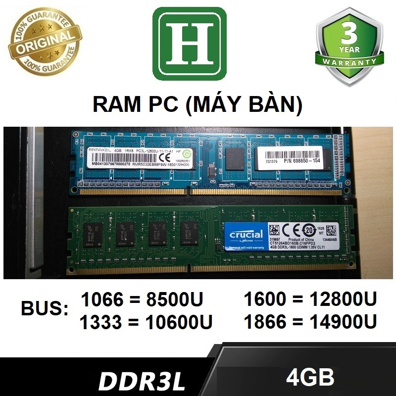 Ram PC DDR3L (PC3L) 4Gb bus 1333 ram zin máy đồng bộ siêu bên và ổn định bảo hành 3 năm