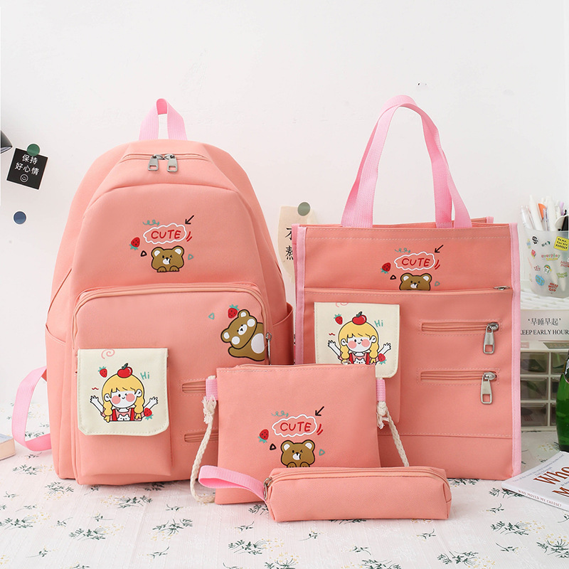 Set balo nữ 4 gấu cute cô bé táo