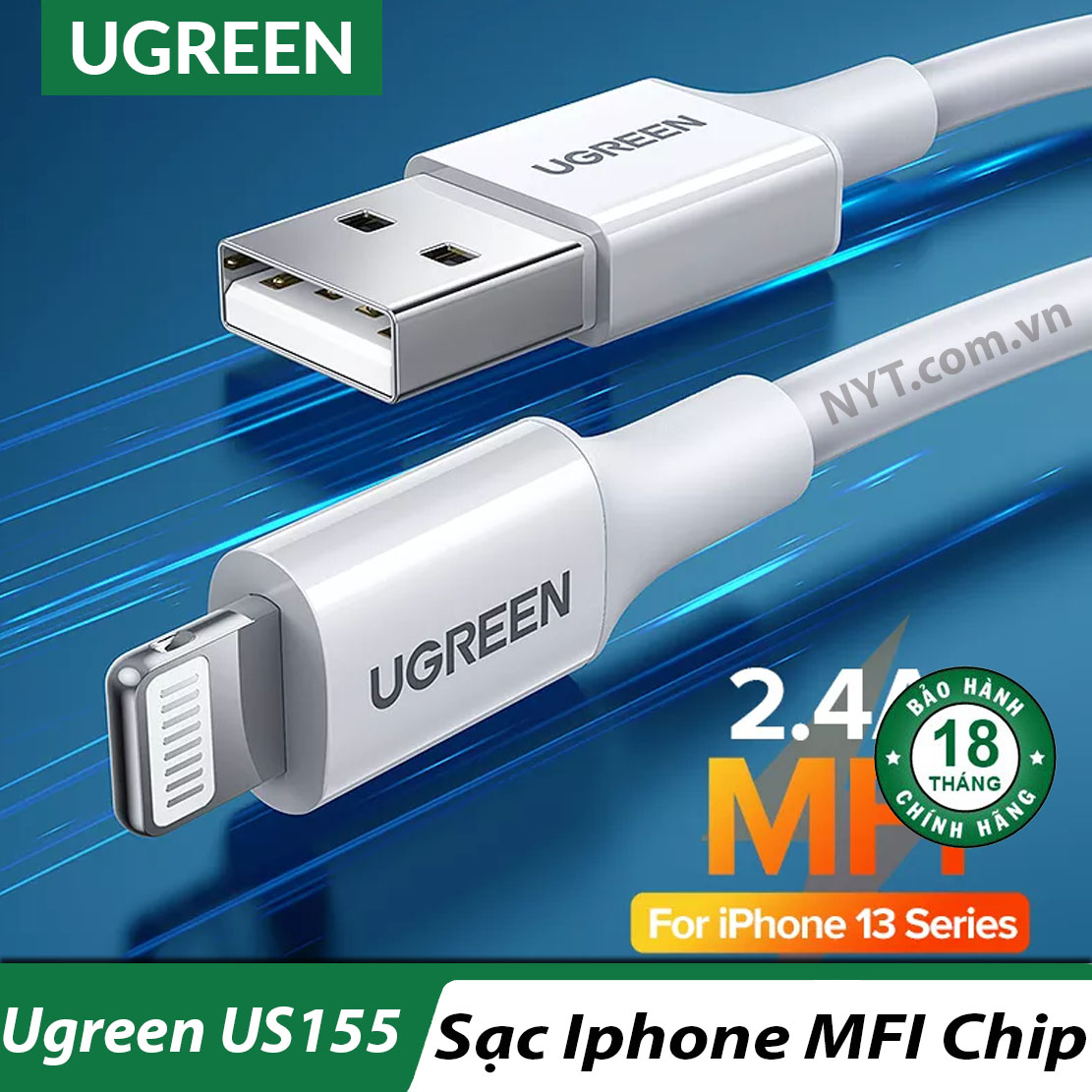 Dây sạc iphone lightning chip mfi apple ugreen us155 - bh 18t đổi mới