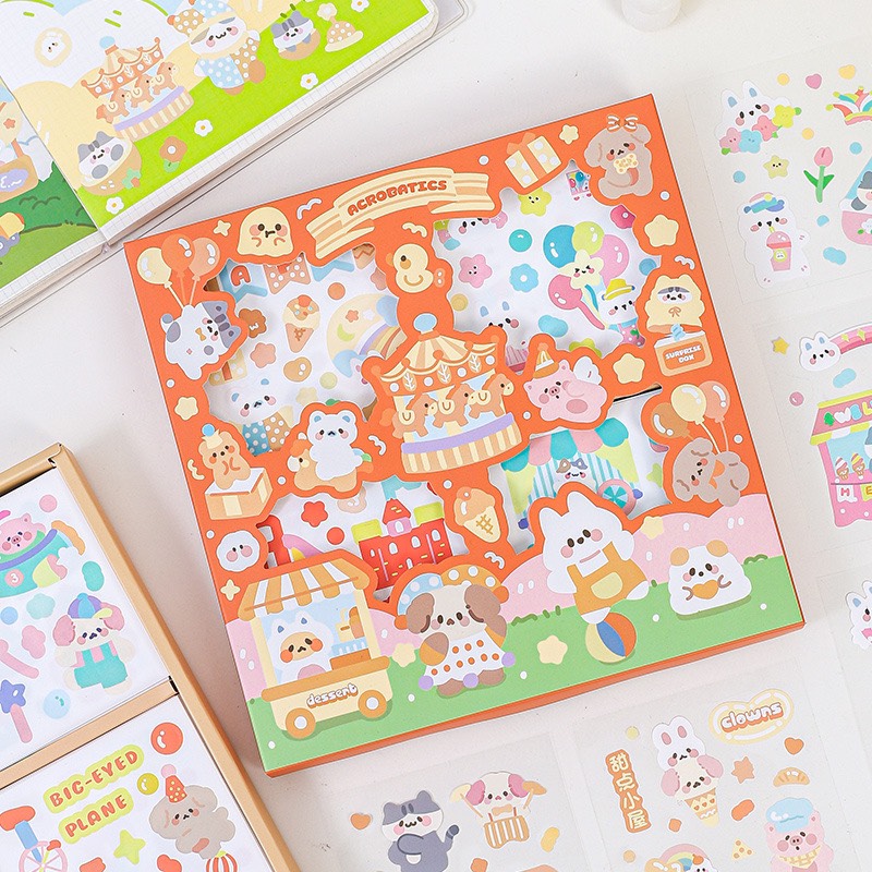 Set 100 tấm sticker nhãn dán trang trí chủ đề Acrobatics dễ thương