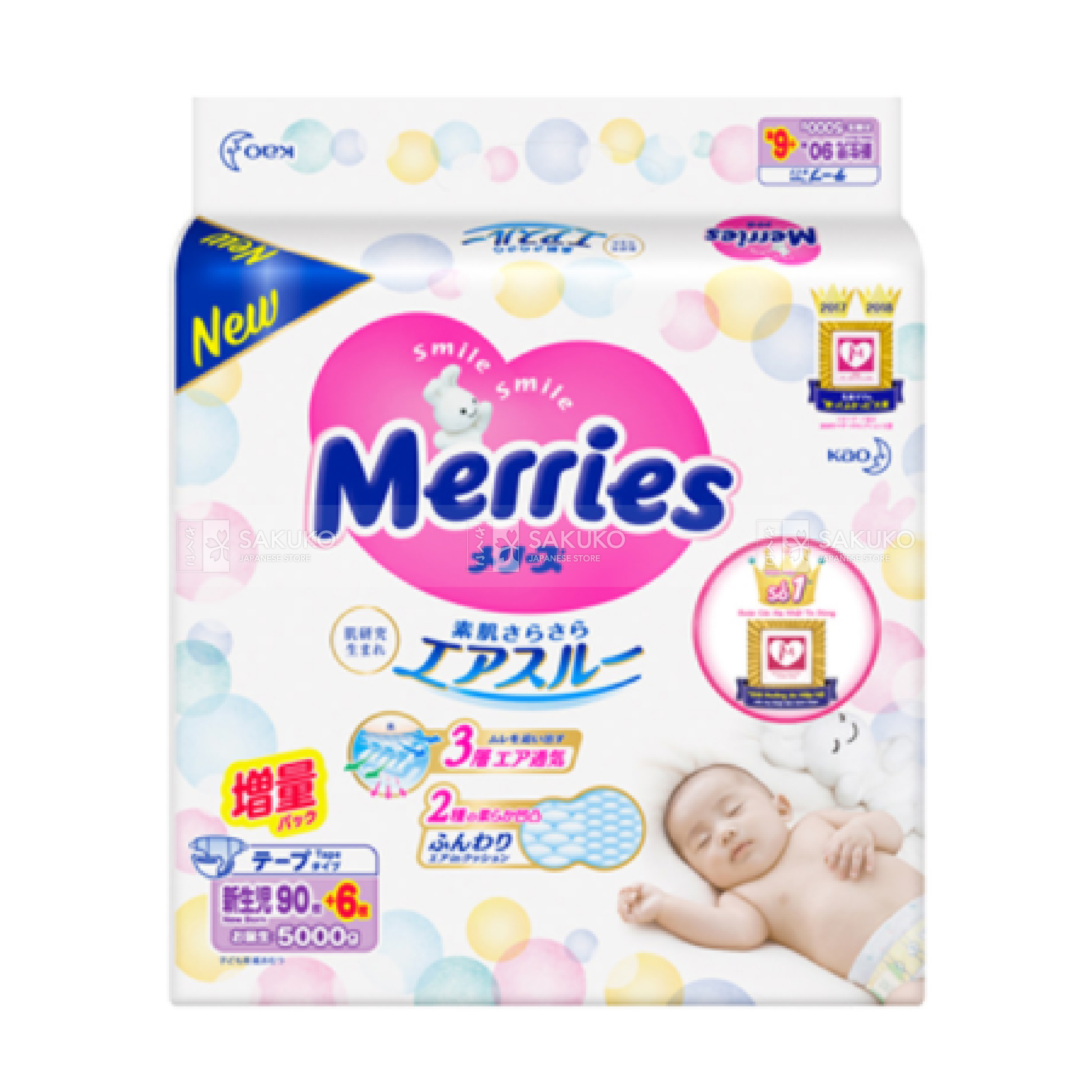 Tã/bỉm merries dán/quần nội địa nhật cộng miếng nb96/s88/m64/l50/xl44