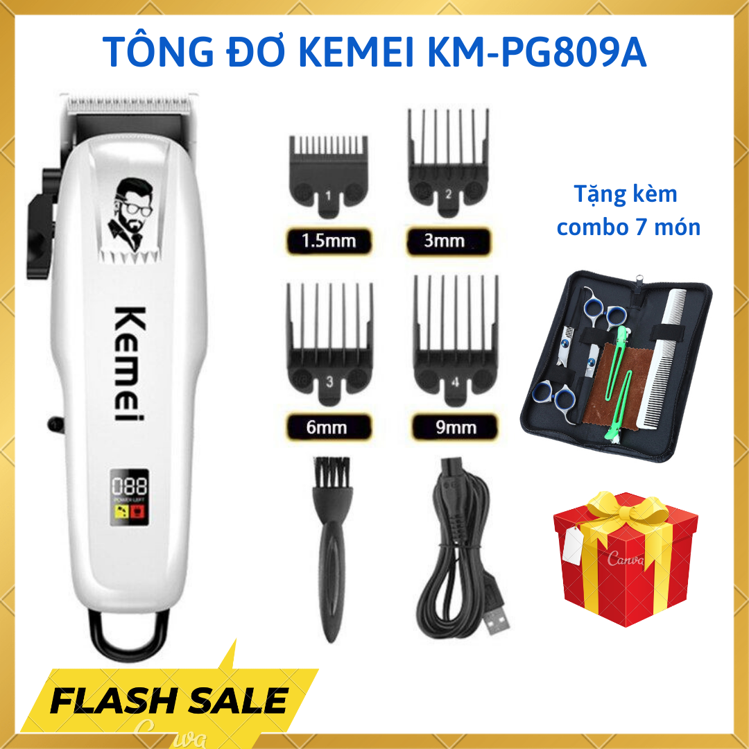 [ Tặng combo 7 món] Tông đơ cắt tóc loại tốt - Tông đơ cắt tóc kemei KM-PG809A - Tonder hớt tóc, hớt tóc gia đình, trẻ em, không dây, chuyên nghiệp, bảo hành 12 tháng