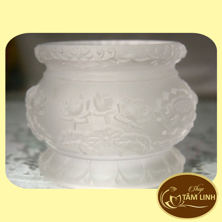 Lư hương - bát hương hoa sen lưu ly trắng nhiều cỡ