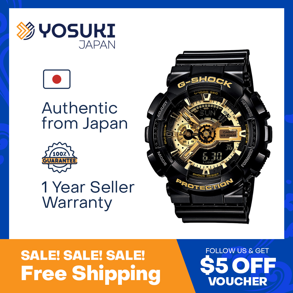 G shock black on sale and gold mens watch