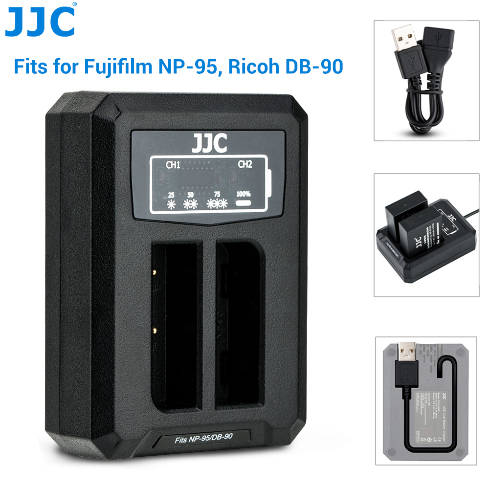 JJC Bộ sạc pin máy ảnh cho máy ảnh Fujifilm NP95 Ricoh DB90 tương thích với máy ảnh Fuji XF10 X-S1 3