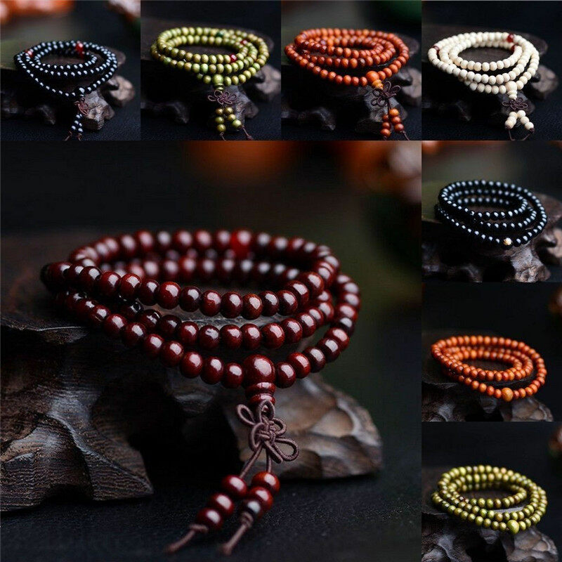 Wood Beads Bracelet Bangle Buddhist Buddha Meditation Prayer Bead Mala Bracelet 6mm