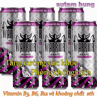 Nước tăng lực Warrior hương nho 325ml chiến binh năng lượng  bổ sung vitamin B3 B6 B12 và khoáng chất (1 Lốc 6 lon )  HẠN SỬ DỤNG MỚI . sản phẩm có trúng thưởng BỪNG TỈNH SĂN QUÀ ĐỈNH  .sth