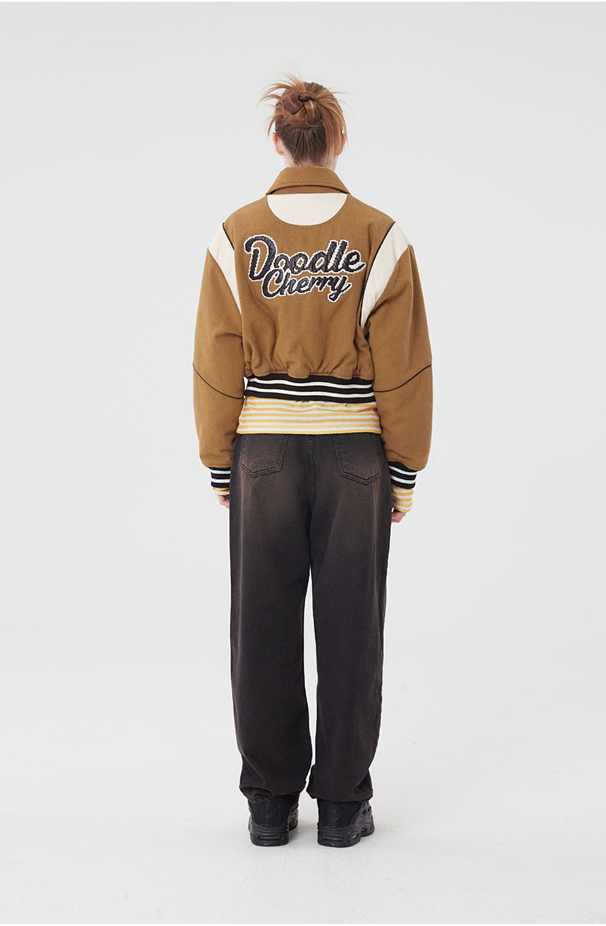 KIRSH] DOODLE CHERRY VARSITY JACKET |22AW | | Lazada.co.th