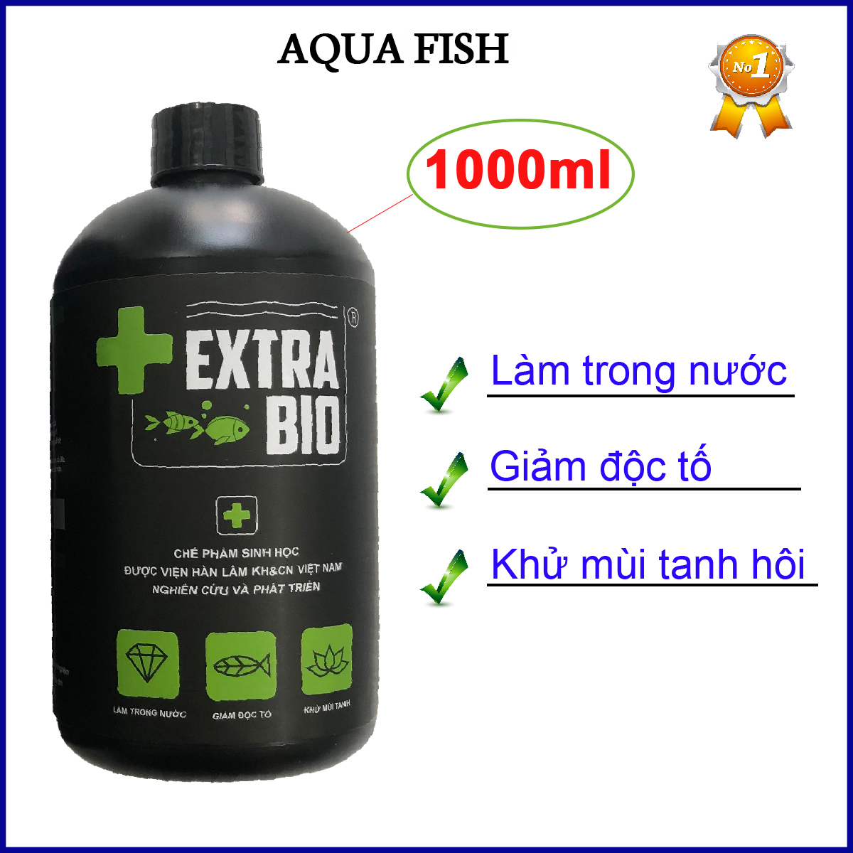 Vi sinh hồ cá, vi sinh làm trong nước bể cá, hồ cá Extra Bio 1000ml giúp làm trong nước, khử mùi tanh hôi, giảm độc tố, ức chế rêu hại, rất an toàn cho cá và thủy sinh