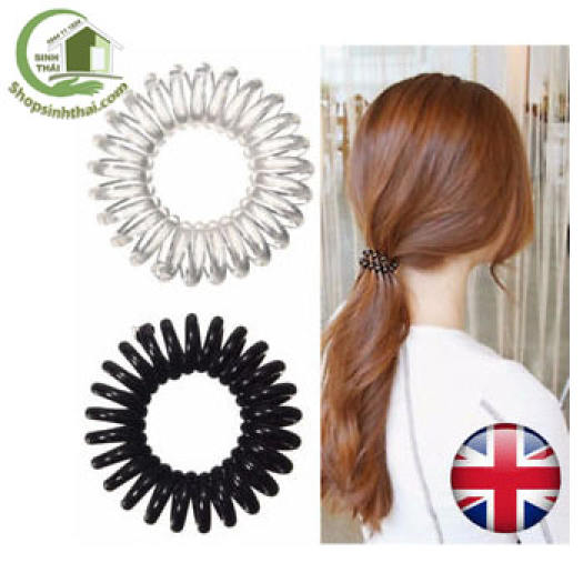 Dây buộc tóc nhựa xoắn lò xo co giãn màu đen