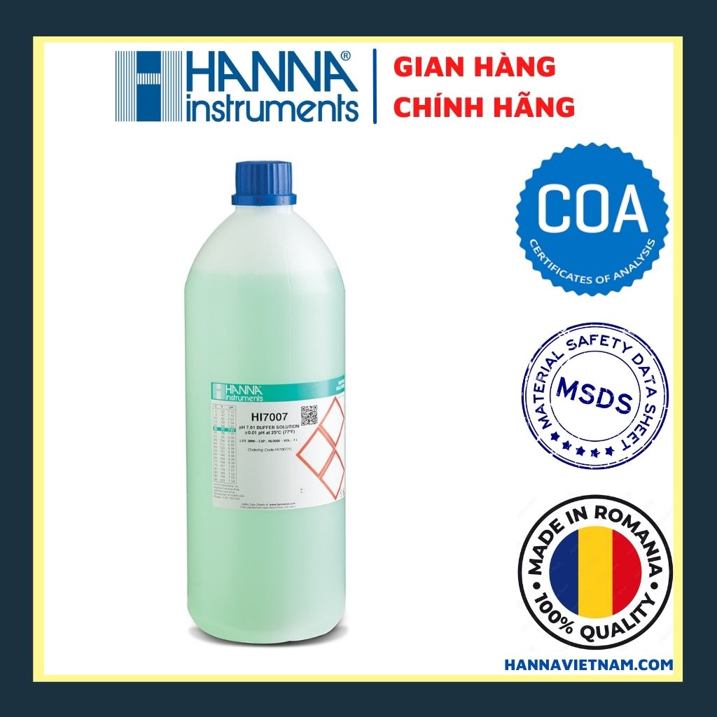 Dung dịch chuẩn ph 7.01, chai 1 lít hi7007/1l dùng để hiệu chuẩn và kiểm tra độ chính xác cho bất kỳ máy đo ph nào