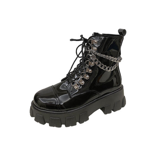 Anh Đầu Máy Buộc Dây Dr. Martens Nữ Phong Cách Retro Bốt Kỵ Sĩ 2020 Mẫu Mới Lớp Da Bóng Đế Thô Đế Dày Ins Bốt Ngắn