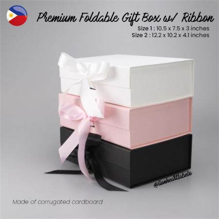 1 pc Premium Collapsible Gift Box with Ribbon Corrugated Cardboard Packaging Carton Foldable Big Large Rigid Deluxe Luxury Christmas Holiday Elegant Flip Top Sale Lionheart Labels