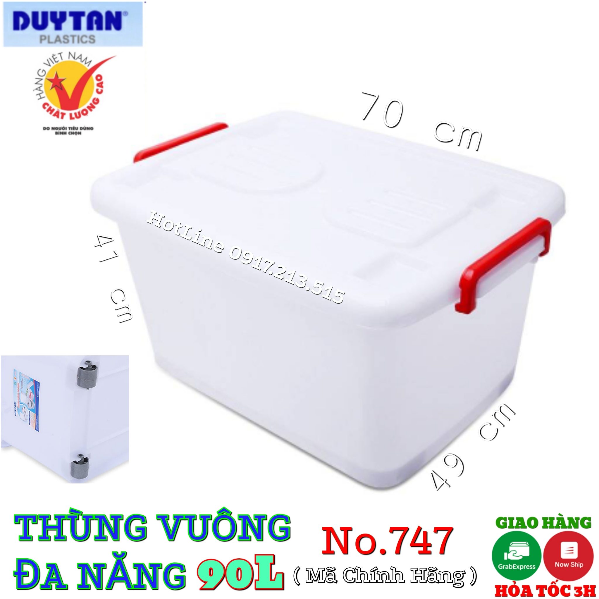 Thùng nhựa duy tân 90 Lít ( 70 x 49 x 40 ) Có Bánh Xe ,THÙNG NHỰA VUÔNG BÁNH XE ĐẨY ĐỰNG GIẤY TỜ, ĐỒ CHƠI, QUẦN ÁO DUY TÂN