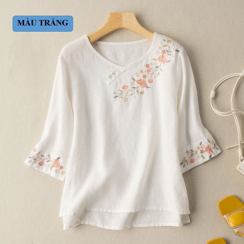 Áo trung niên nữ kiểu áo trung niên cho mẹ cổ tròn tay lỡ. R4