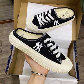 Sục NY đen GIÀY THỂ THAO ĐẠP GÓT SỤC MLB NY ĐEN Thể Thao Nữ  Sục Bata Đế Bằng Giày sục vải Ny Giày sục thể thao nữ NY đen cao cấp full Hot trend thể thao