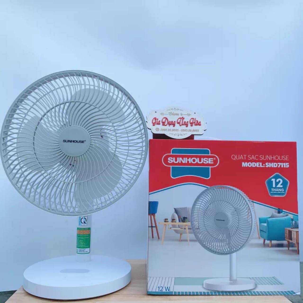 Quạt tích điện, quạt sạc tích điện sunhouse shd7115 mẫu mới hè 2021