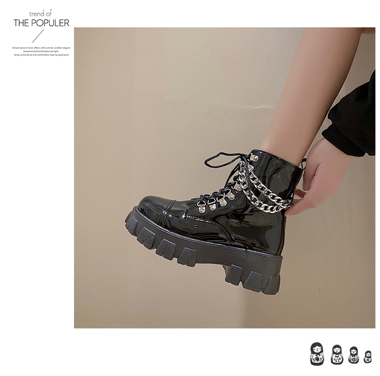 Anh Đầu Máy Buộc Dây Dr. Martens Nữ Phong Cách Retro Bốt Kỵ Sĩ 2020 Mẫu Mới Lớp Da Bóng Đế Thô Đế Dày Ins Bốt Ngắn