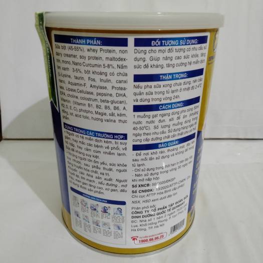 Sữa bột Alphamilk NaNo Curcumin Nấm Lim Xanh 900g , tăng cường sức đề kháng , giảm viêm dạ dày, xương khớp, gout, ung thư , tai biến , gan, huyết áp , làm đẹp da