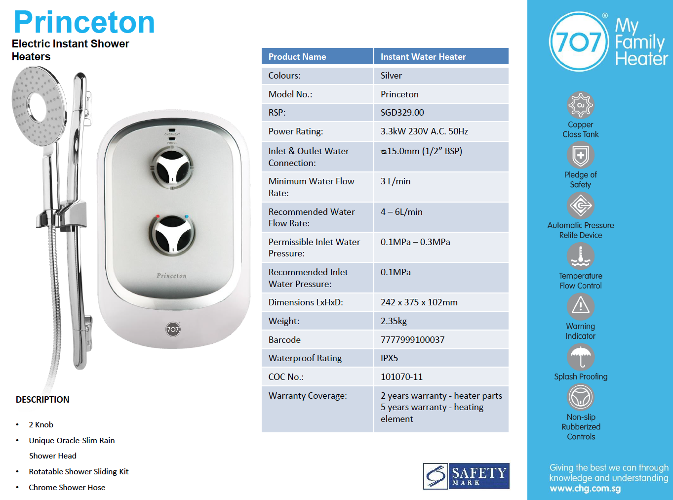 Premium 707 Princeton Instant Water Heater and Two Way Tap Package | Lazada  Singapore